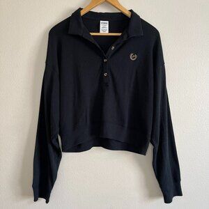 Victoria's Secret Pink Long-Sleeve Collared Waffle Knit Sleepwear Top, Size L